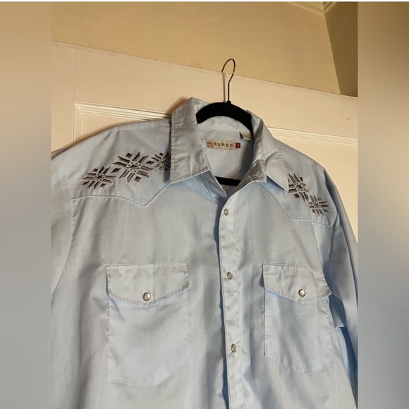 Roper Southwestern embroidered Pearl Snap Button Down Long Sleeve dress Shirt - Picture 9 of 9